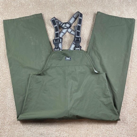 Helly Hansen Mens Bib Overalls Waterproof Rain Pants Suspenders Olive Green S